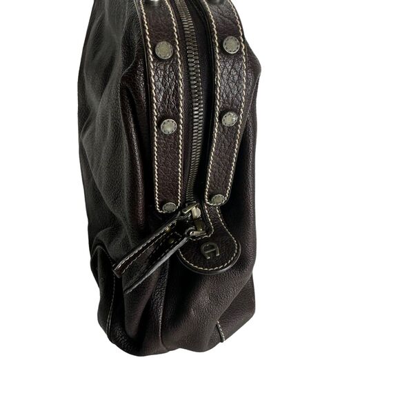 etienne aigner brown leather zip around flap large tote bag Purse - Picture 6 of 16